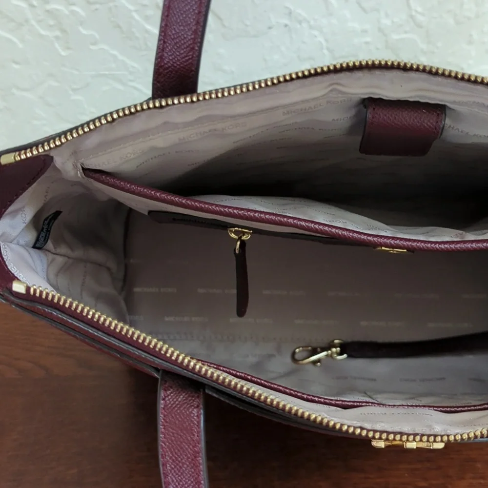 MICHAEL Michael Kors Oxblood Maddie Medium Crossgrain Leather Tote Bag - Picture 10 of 15